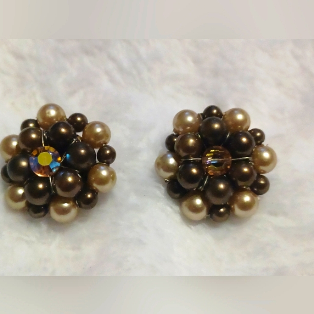 Elegant Vintage Faux Pearl Cluster Earrings